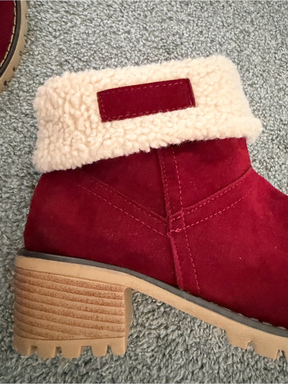Red Suede Faux-Shearling Ankle Boots - Women's